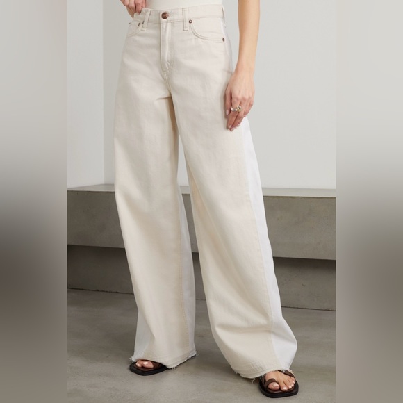 RAG & BONE Sofie Two Tone Frayed Wide Leg Jeans in Double Ecru - Picture 4 of 17